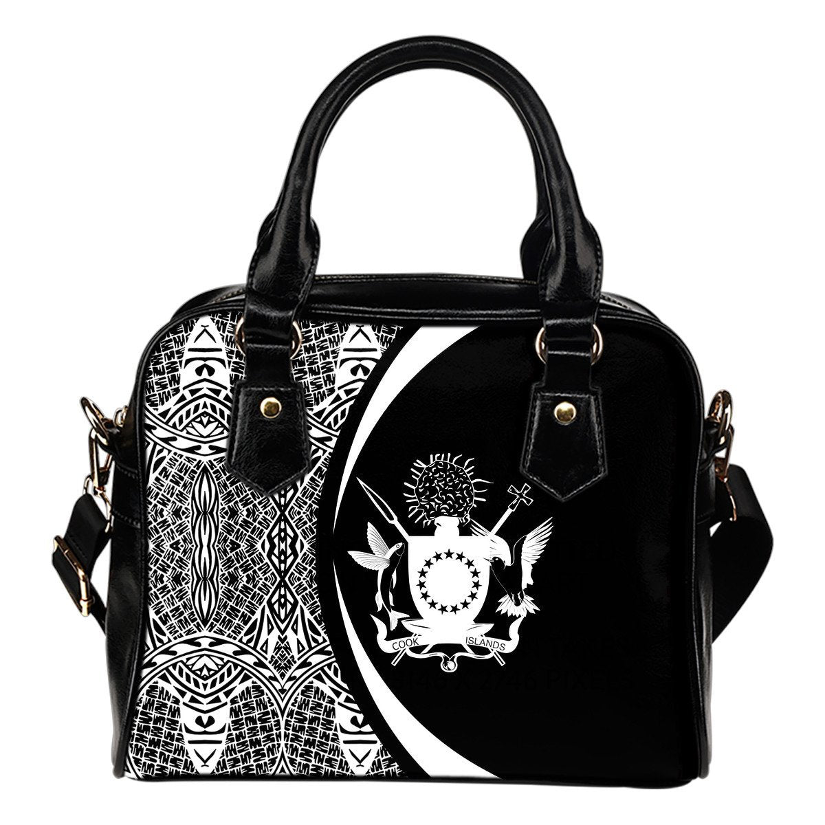 Cook Islands Coat Of Arms Polynesian Shoulder Handbag - Circle Style - 01 One Size Black And White - Polynesian Pride