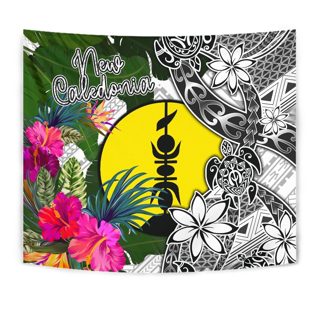 New Caledonia Tapestry White - Turtle Plumeria Banana Leaf Wall Tapestry White - Polynesian Pride