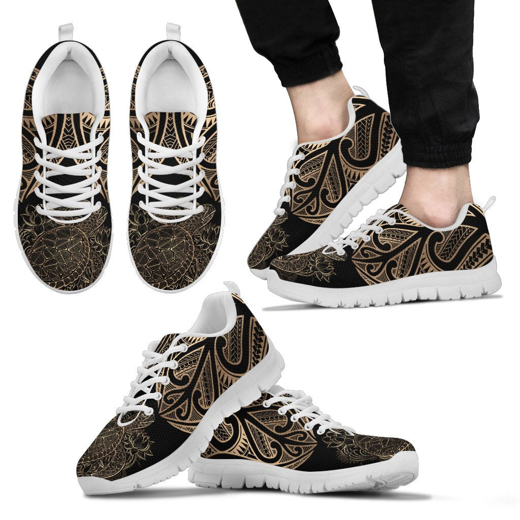 Polynesian Sneakers - Polynesian Turtle Tattoo Gold Version Unisex White - Polynesian Pride