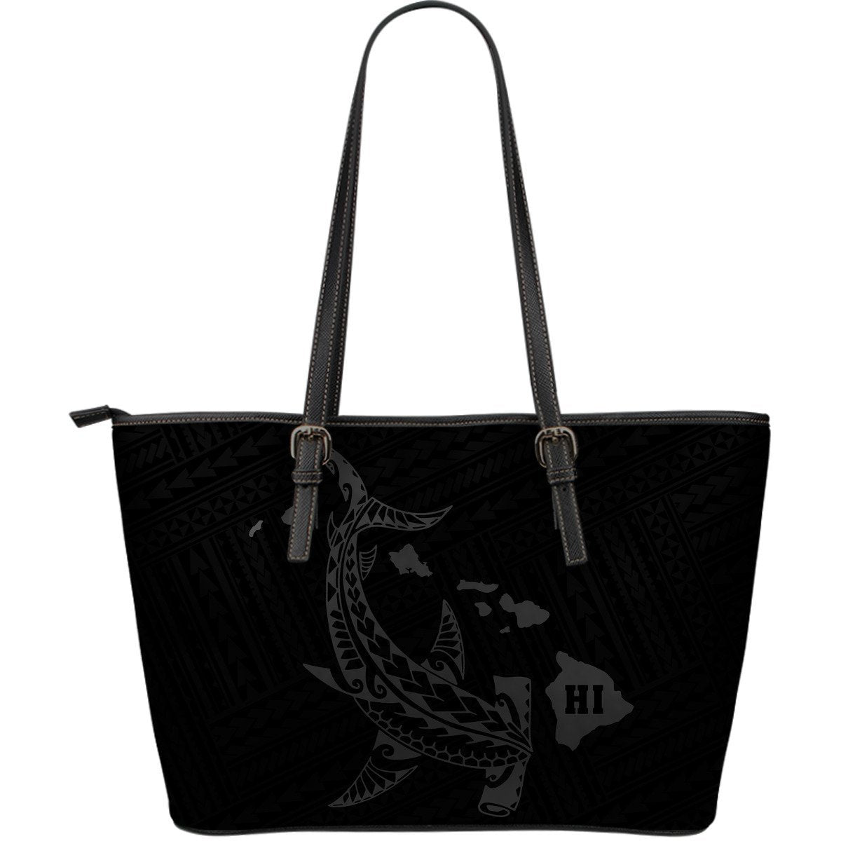 Hawaii Shark Gray Polynesian Large Leather Tote Gray - Polynesian Pride