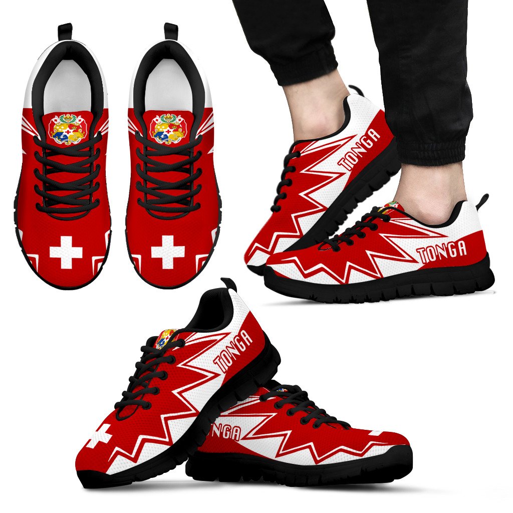 Tonga Sneakers - Tonga Coat Of Arms Thunder Style Unisex Black - Polynesian Pride