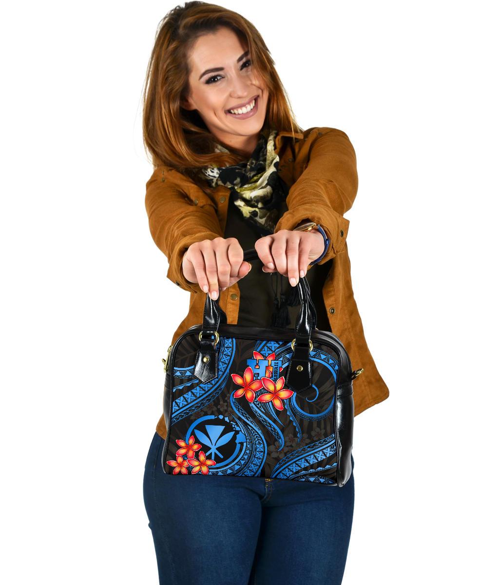 Polynesian Hawaii Shoulder Handbag - Blue Plumeria One Size BLUE - Polynesian Pride