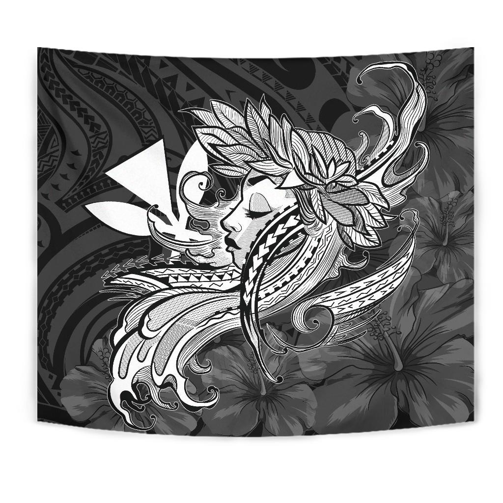 Hula Girl Hibiscus Kanaka Poly Tapestry - White - Polynesian Pride