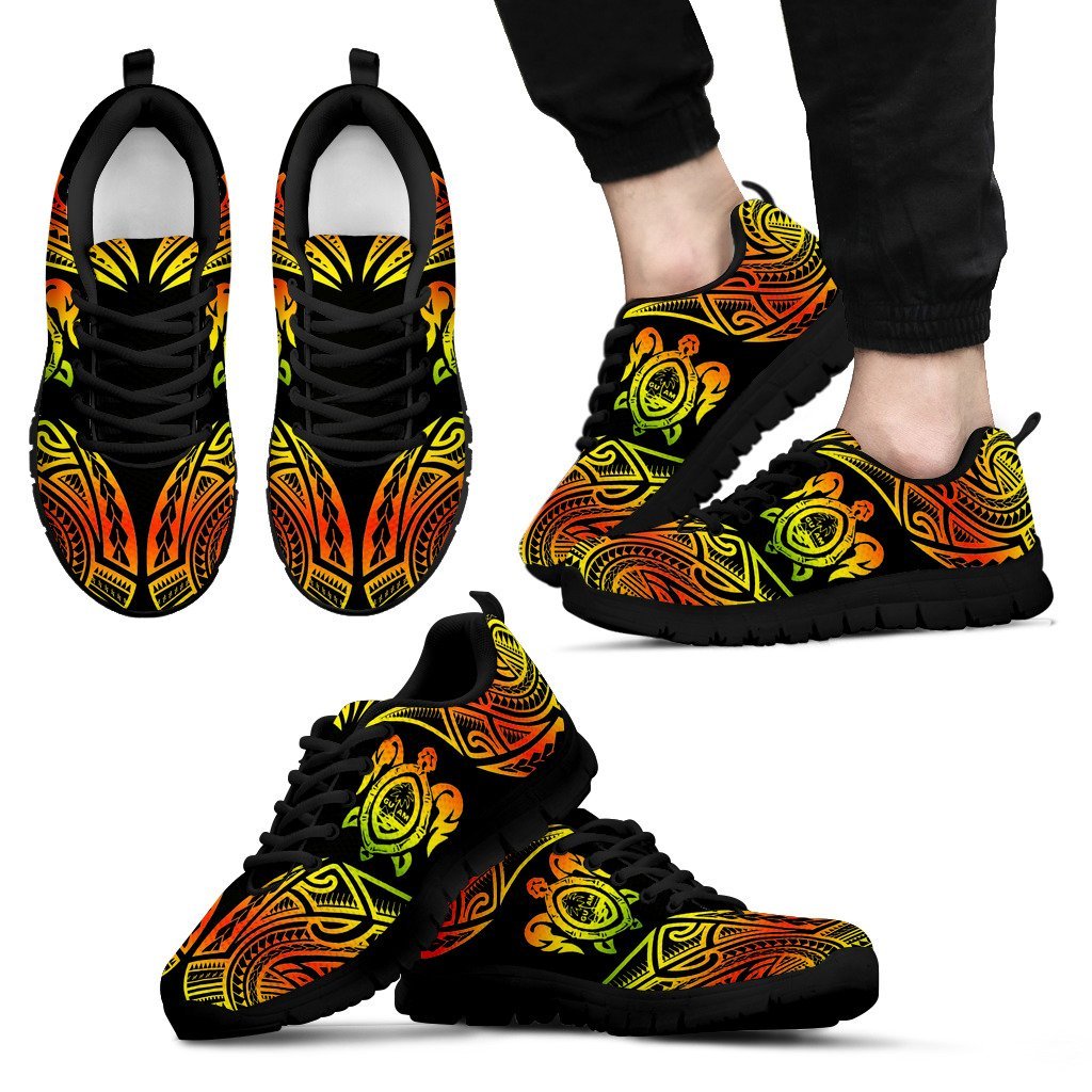 Guam Sneakers - Reggae Guam Coat Of Arms In Turtle Style - A0 Unisex Black - Polynesian Pride