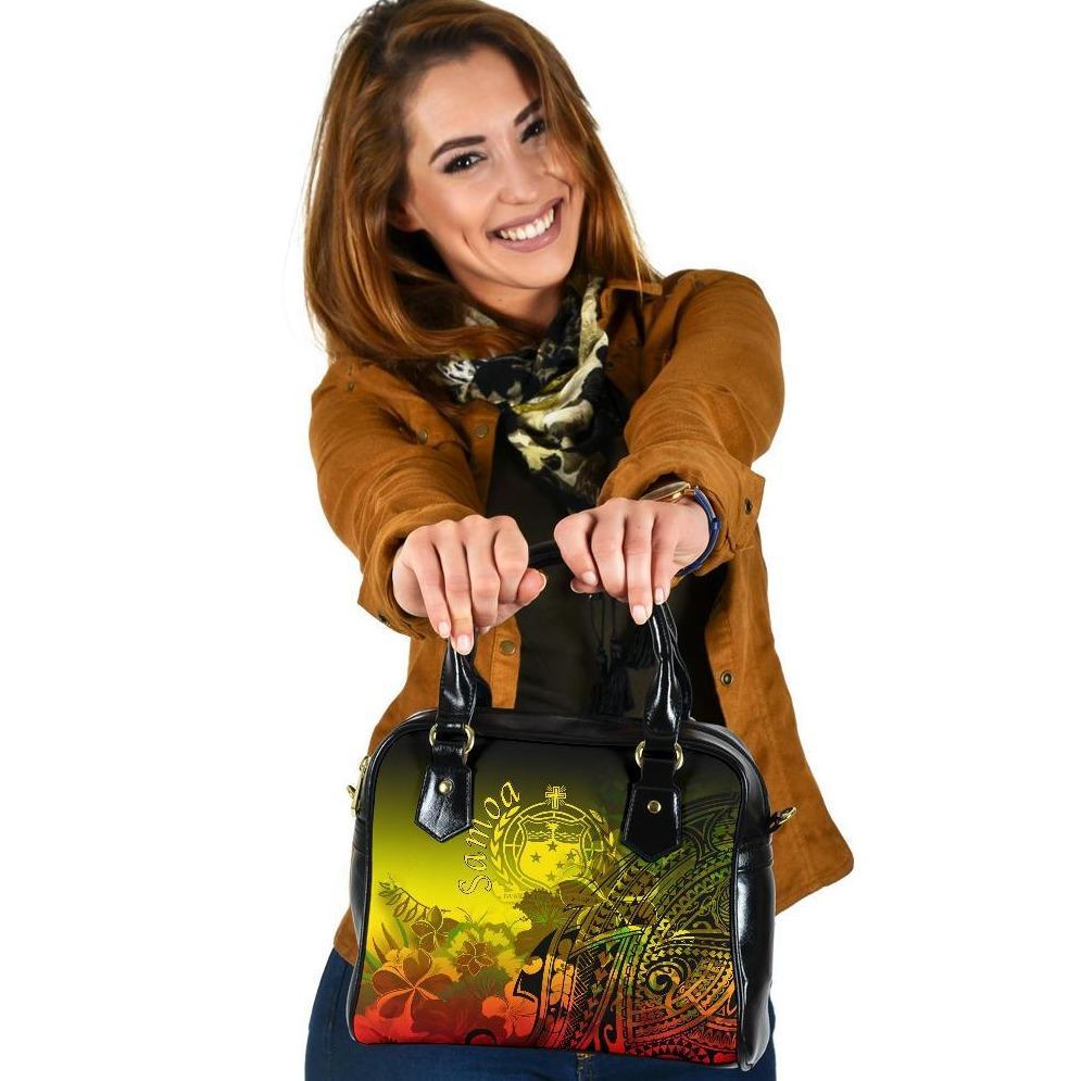 Samoa Shoulder Handbag - Humpback Whale with Tropical Flowers (Yellow) One Size Yellow - Polynesian Pride