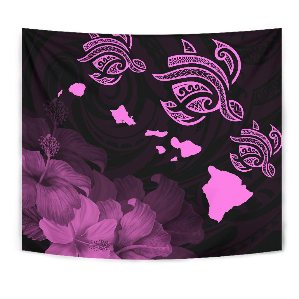 Hawaii Hibiscus Map Polynesian Ancient Pink Tribal Tapestry Wall Tapestry Pink - Polynesian Pride