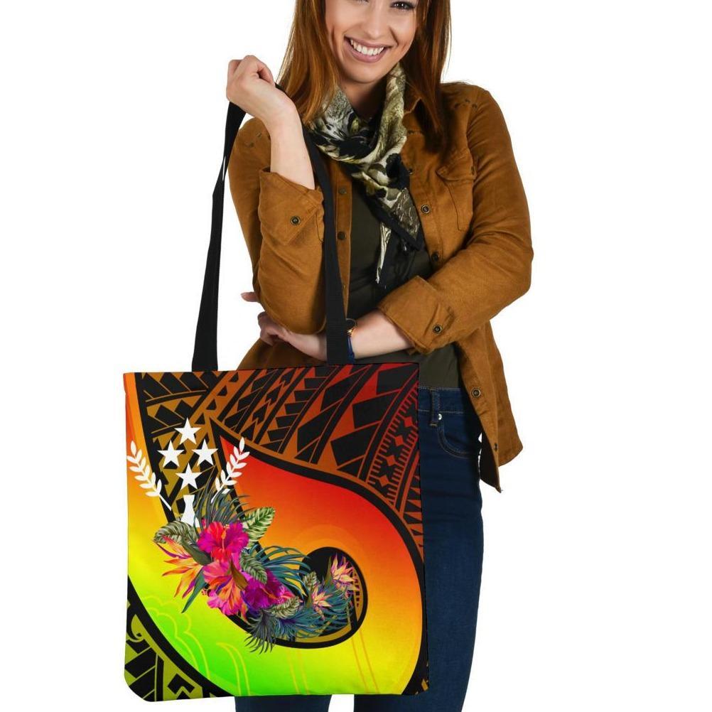 Kosrae Tote Bags - Polynesian Hook And Hibiscus (Raggae) Tote Bag One Size Reggae - Polynesian Pride