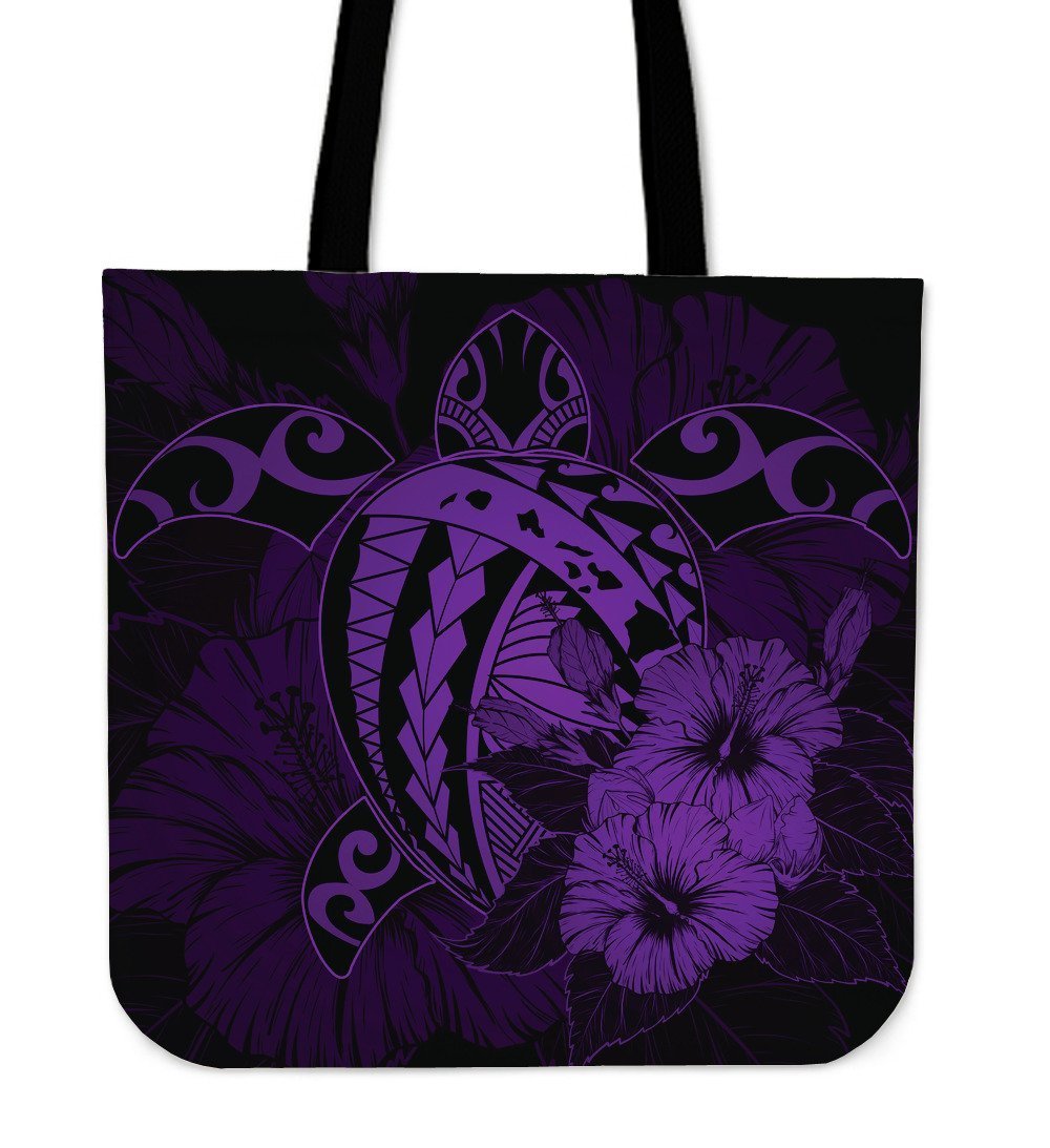 Hawaii Hibiscus Tote Bag - Harold Turtle - Purple Tote Bag One Size Purple - Polynesian Pride