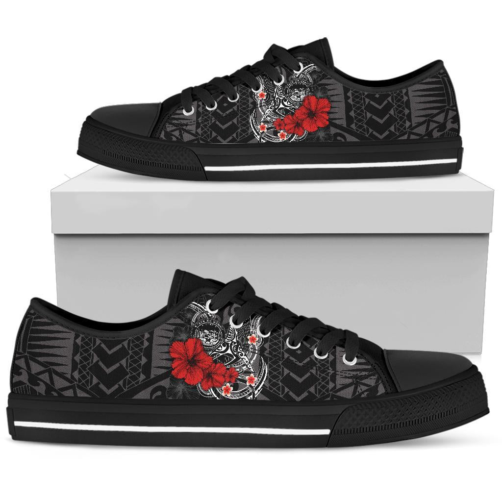 Polynesian Hawaii Low Top Shoe - Humpback Whale with Hibiscus (White) - Polynesian Pride