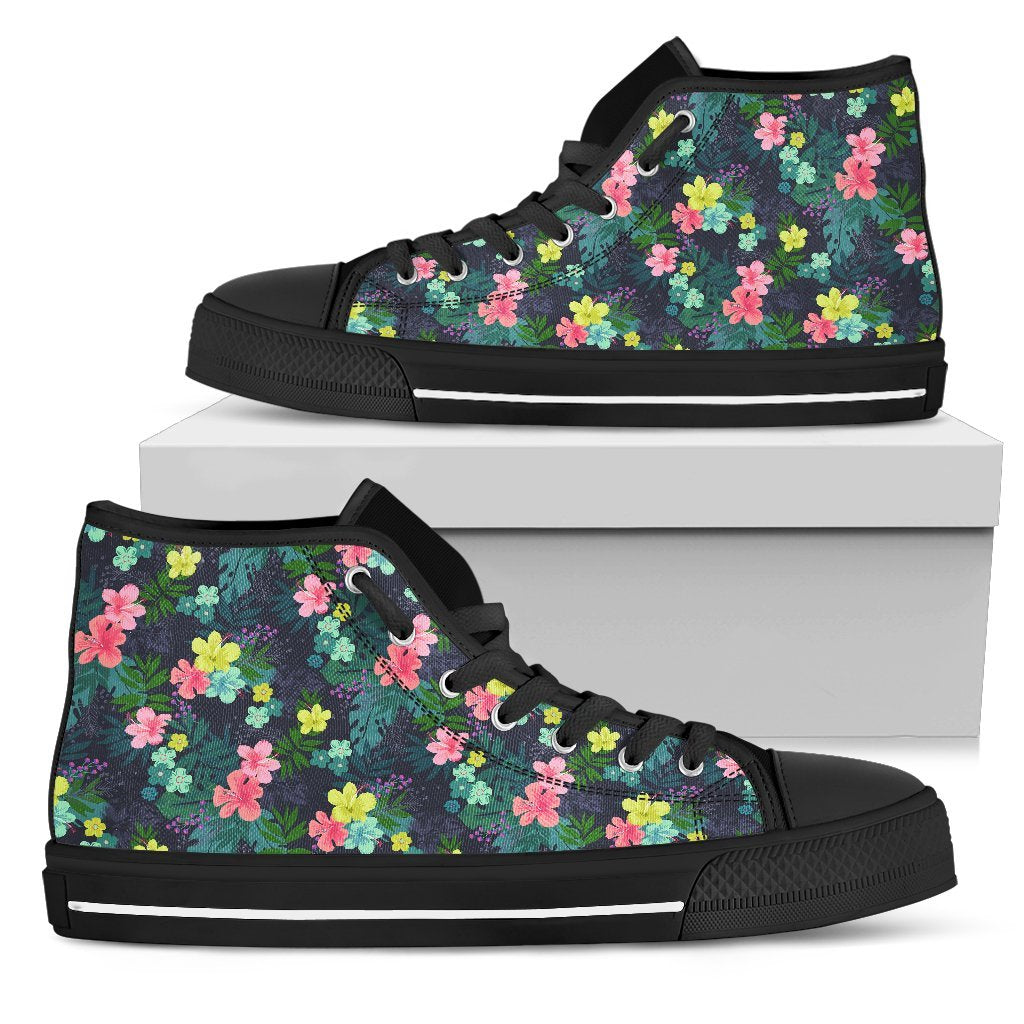 Hawaiian Shoes - Tropical Hibiscus High Top Shoes Mens High Top Black - Polynesian Pride