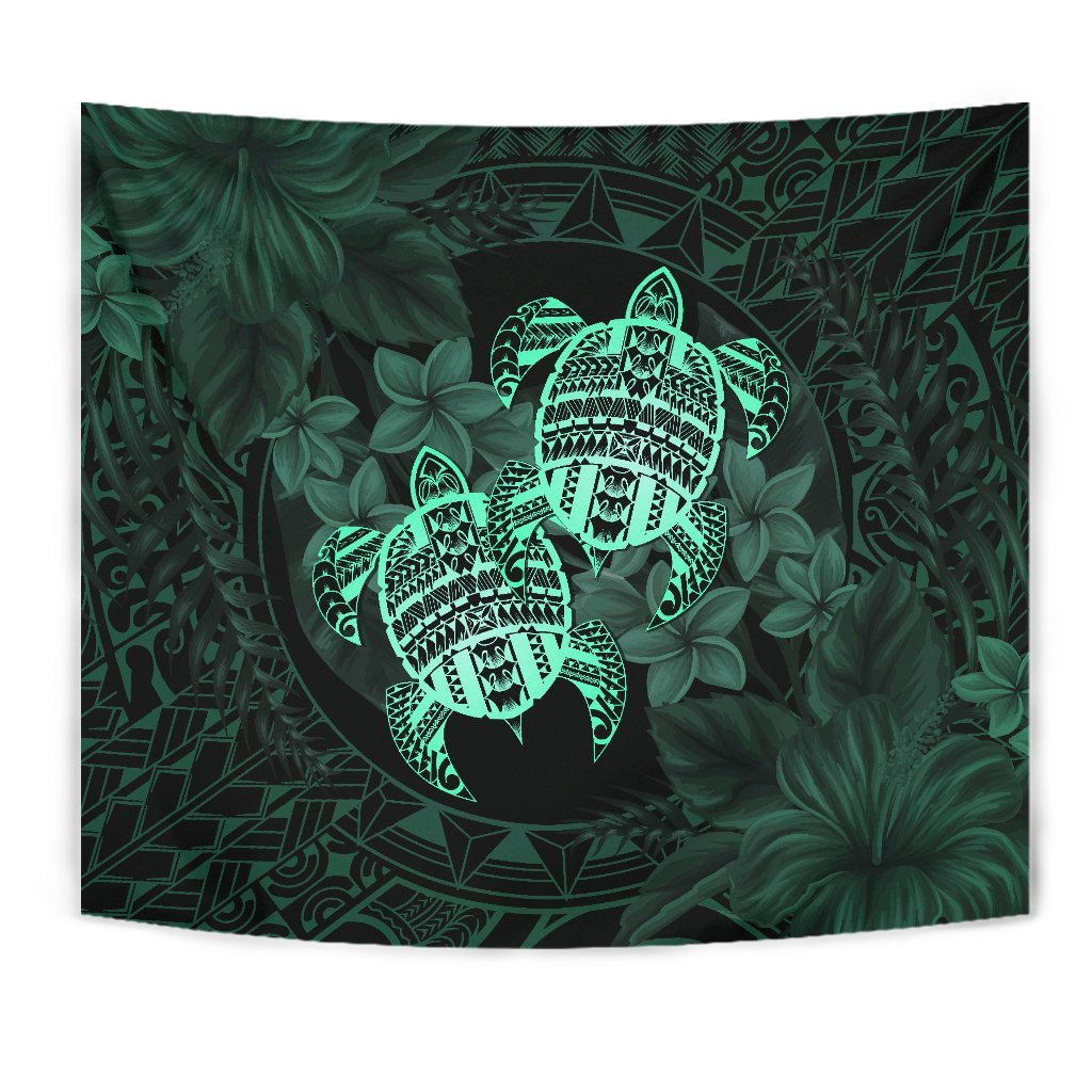 hawaiiTapestry - Turtle Strong Pattern Hibiscus Plumeria Turquoise AH - Polynesian Pride
