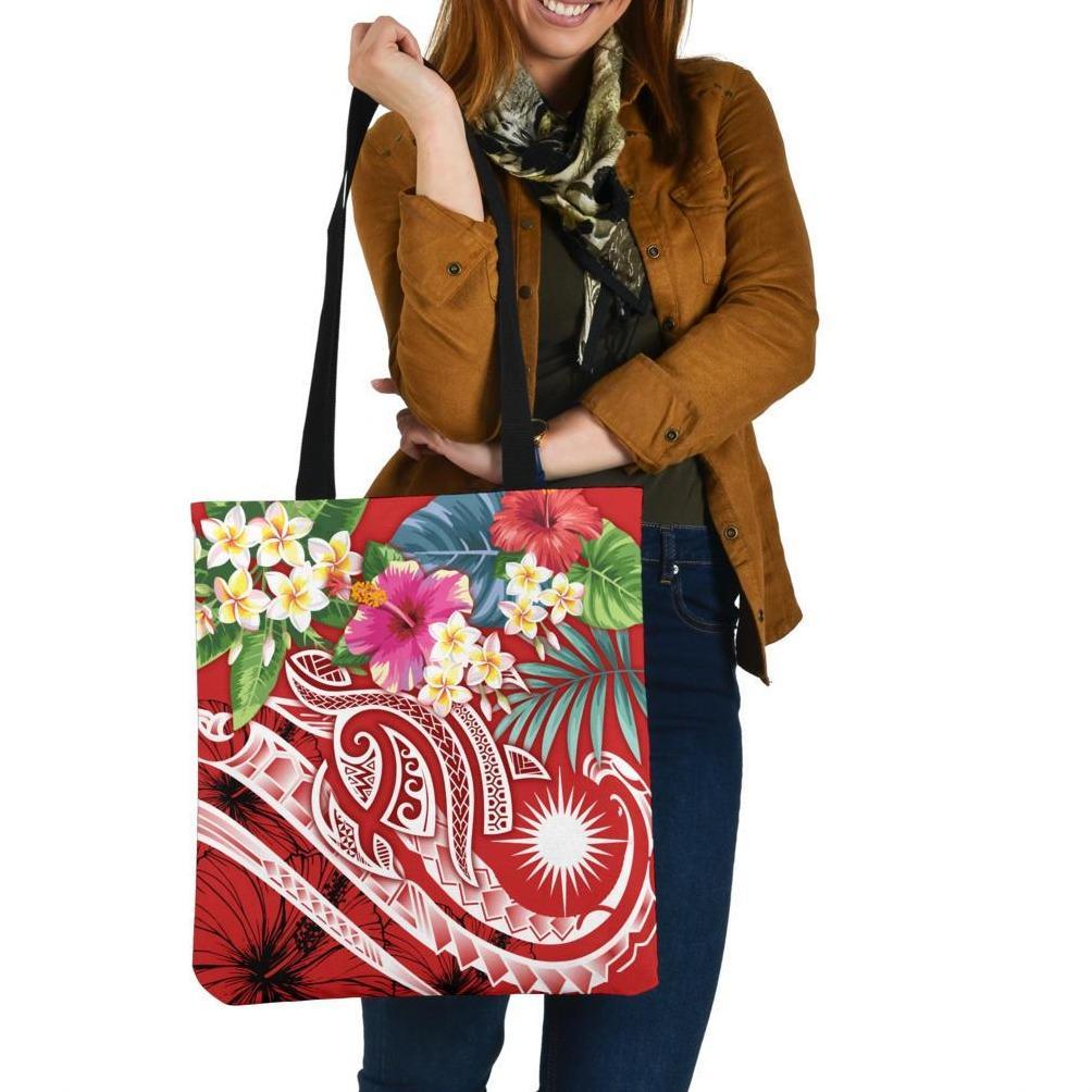 Marshall Islands Polynesian Tote Bags - Summer Plumeria (Red) Tote Bag One Size Red - Polynesian Pride