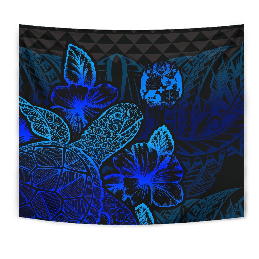 Tonga Tapestry - Turtle Hibiscus Pattern Blue - Polynesian Pride