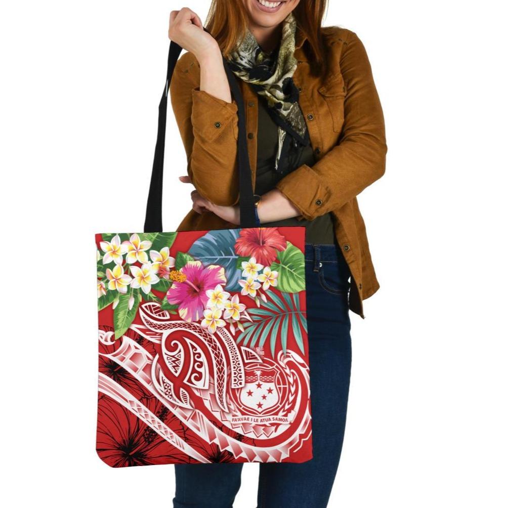 Polynesian Samoa Tote Bags - Summer Plumeria (Red) Tote Bag One Size Red - Polynesian Pride