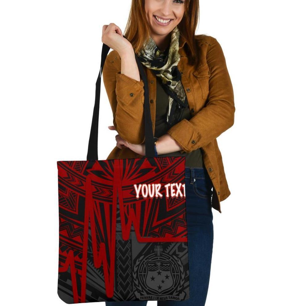 Samoa Personalised Tote Bags - Samoa Coat Of Arms With Polynesian Pattern In Heartbeat Style (Red) Tote Bag One Size Red - Polynesian Pride