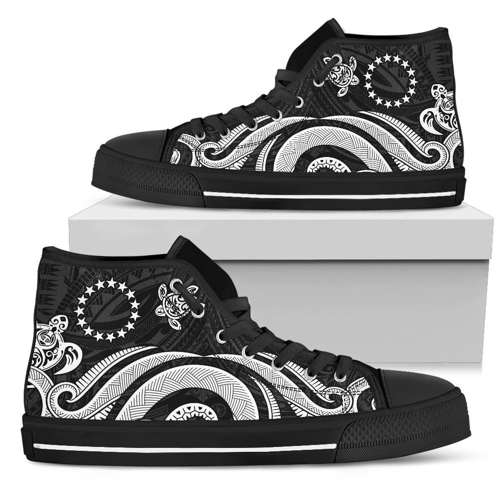 Cook Islands High Top Canvas Shoe - White Tentacle Turtle Unisex Black - Polynesian Pride