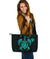 Hawaii Kakau Polynesian Turtle Map Large Leather Tote - Turquoise - Polynesian Pride