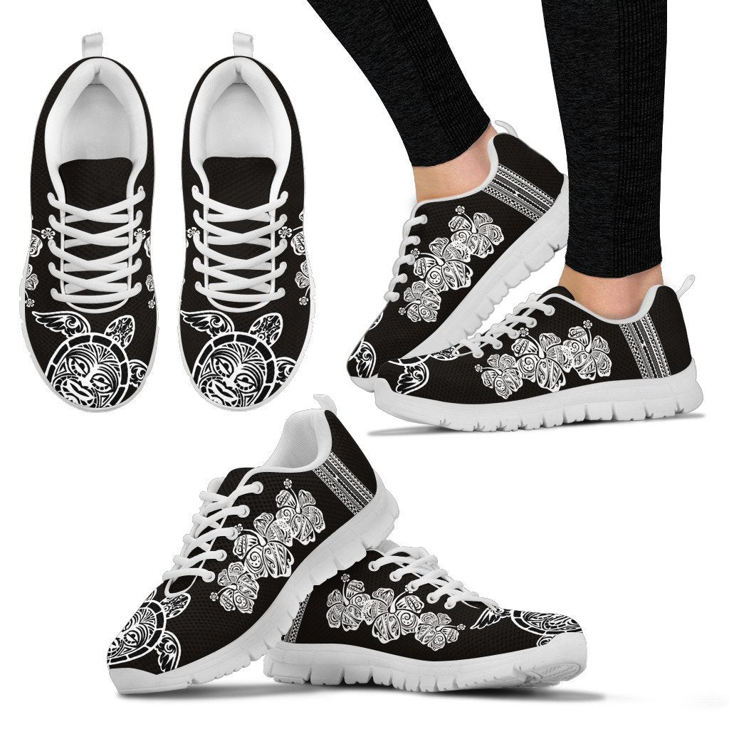 Polynesian Shoes - White Hibiscus Turle Tribal - NN6 Unisex White - Polynesian Pride