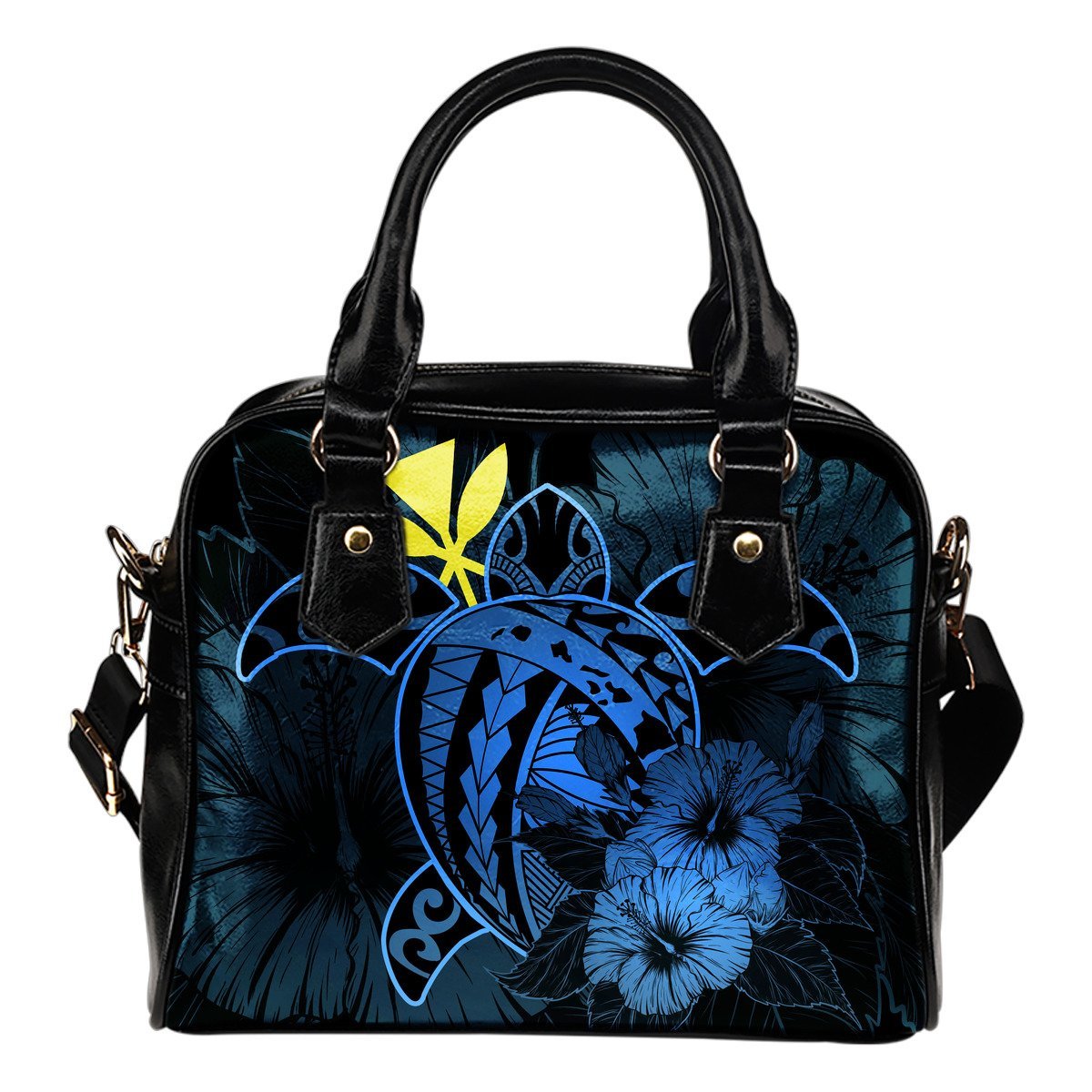 Hawaii Hibiscus Shoulder Handbag - Harold Turtle - Traffic Blue One Size Blue - Polynesian Pride