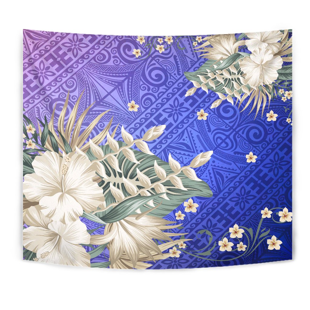 hawaiiTapestry - Hawaii Hibiscus Polynesian Culture Revival Wall Tapestry Blue - Polynesian Pride