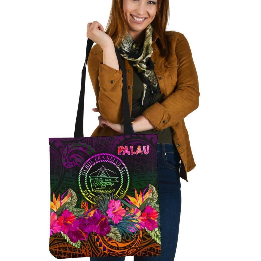 Palau Tote Bags - Summer Hibiscus Tote Bag One Size Reggae - Polynesian Pride