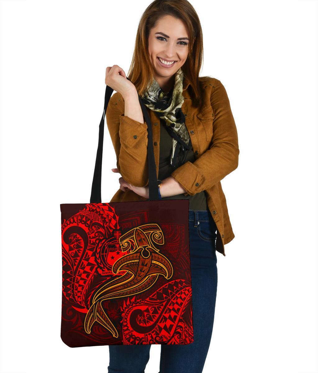 Samoa Tote Bags - Red Shark Polynesian Tattoo Tote Bag One Size Red - Polynesian Pride