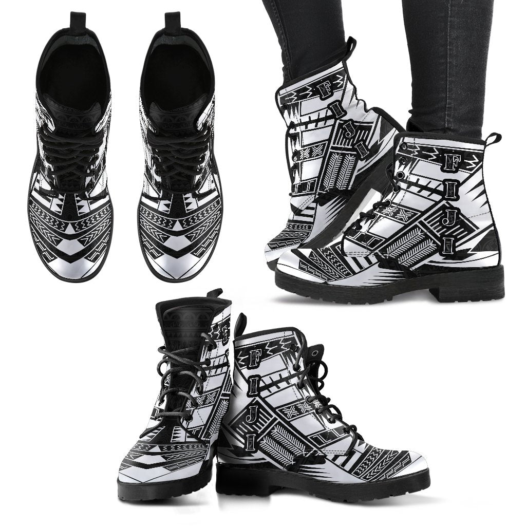 Fiji Leather Boots - Polynesian Tattoo Black - Polynesian Pride
