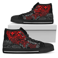 Polynesian Hawaii (Kanaka Maoli) High Top Shoes - Red Hibiscus Turtle Flowing Unisex Black - Polynesian Pride