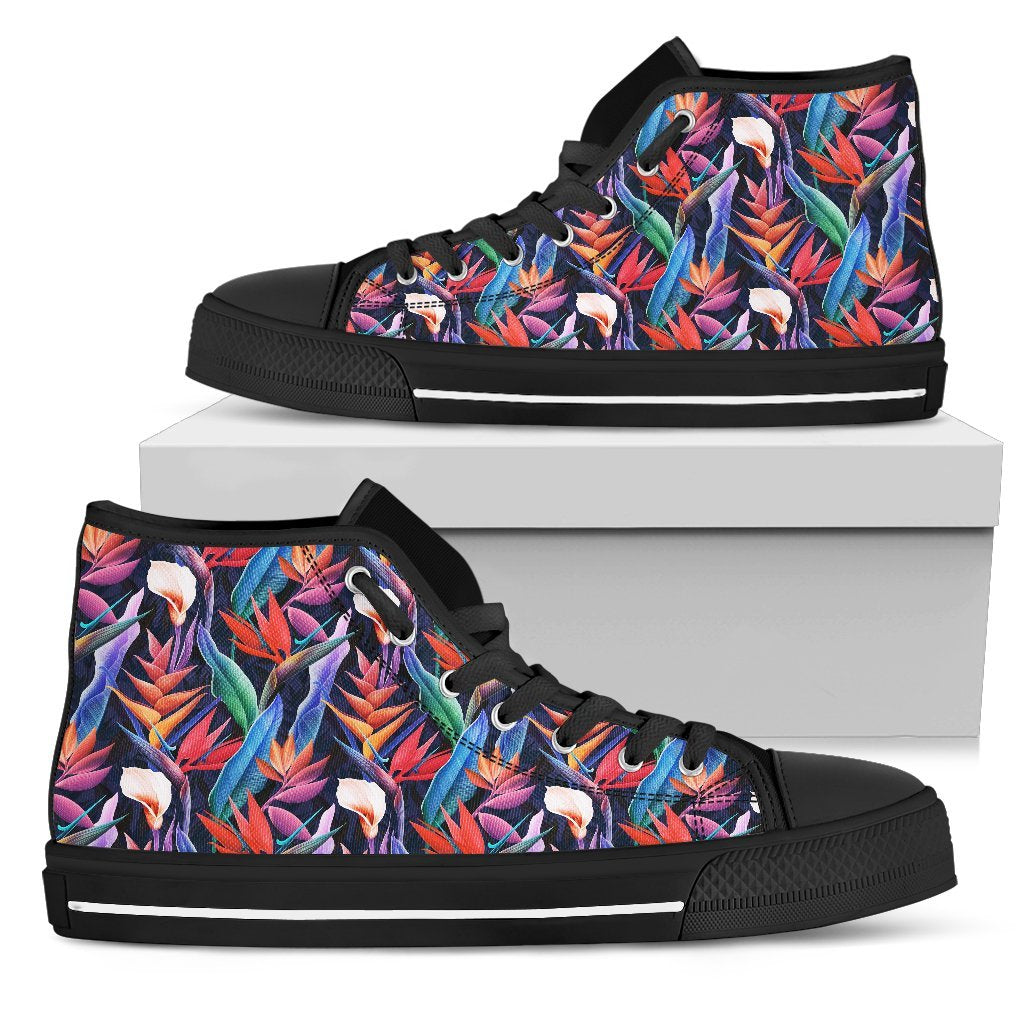 Hawaiian Shoes - Tropical Flower High Top Shoes Mens High Top Black - Polynesian Pride