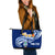 Guam Personalised Large Leather Tote Bag - Guam Seal Polynesian Patterns Plumeria (Blue) Blue - Polynesian Pride