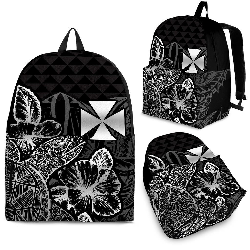 Wallis And Futuna Polynesian Backpack Turtle Hibiscus Black Black - Polynesian Pride