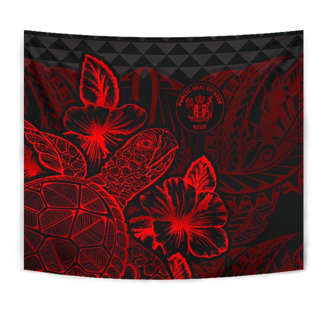 Niue Tapestry - Turtle Hibiscus Pattern Red - Polynesian Pride