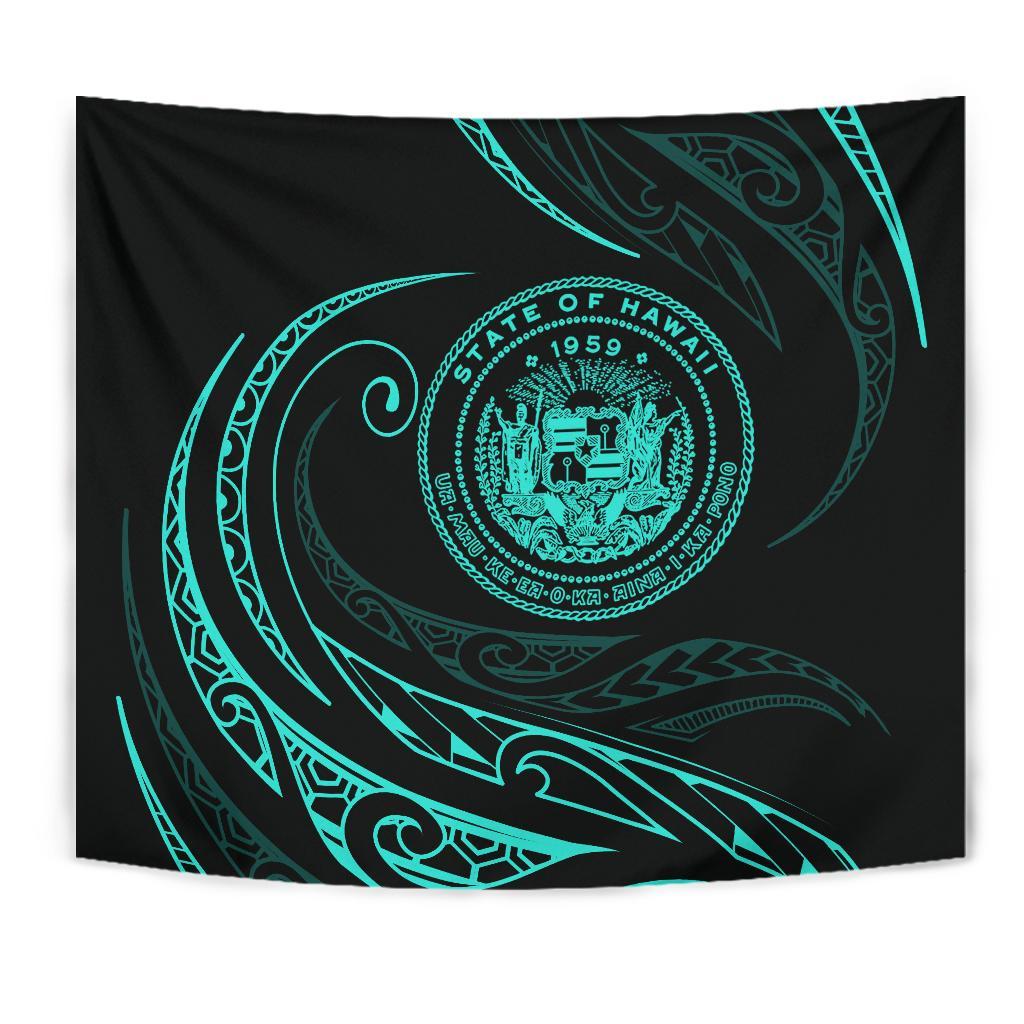 Hawaii Coat Of Arms Tapestry - Turquoise - Frida Style - Polynesian Pride