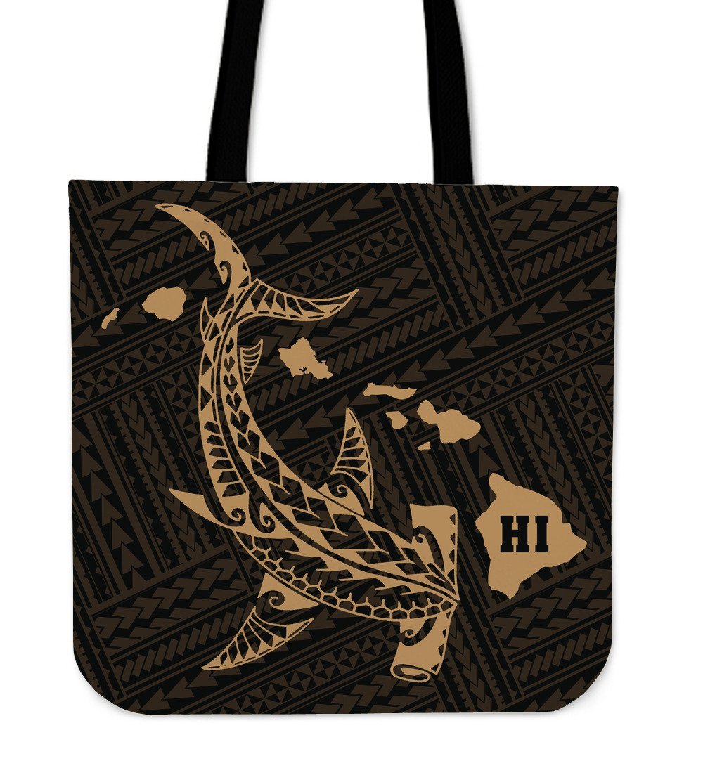 Hawaii Shark Gold Polynesian Tote Bag Tote Bag One Size Gold - Polynesian Pride