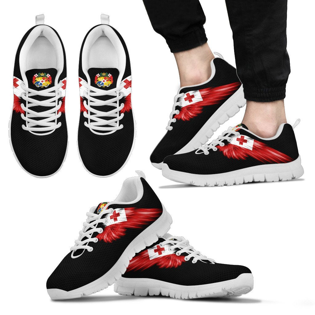 Tonga Sneakers - Tonga Flag Coat Of Arms & Wings Black & White - A0 Men Black/White - Polynesian Pride