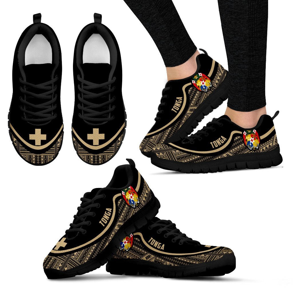 Tonga Wave Sneakers - Polynesian Pattern Gold Color Women's Sneakers - Black - Tonga Black - Polynesian Pride