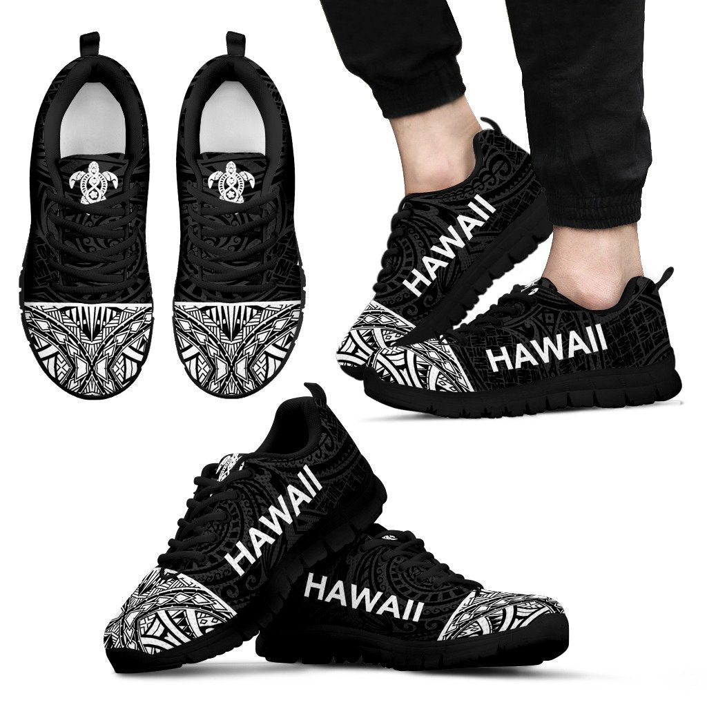 Hawaii Sneakers - Hawaii Turtle Polynesian Tattoo Black White Unisex Black - Polynesian Pride