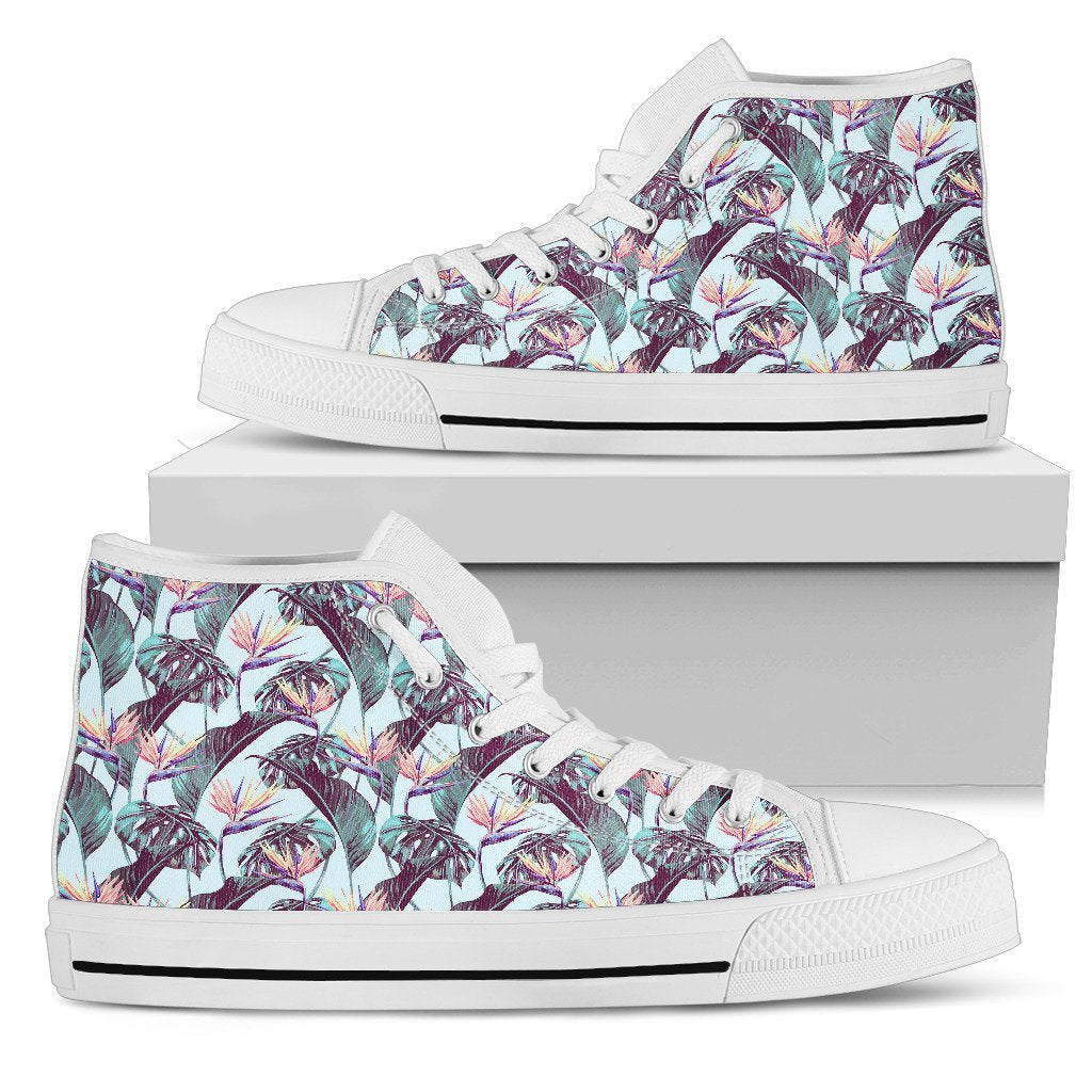 Hawaiian Shoes - Tropical Monstera Leaf High Top Shoes Womens High Top White - Polynesian Pride