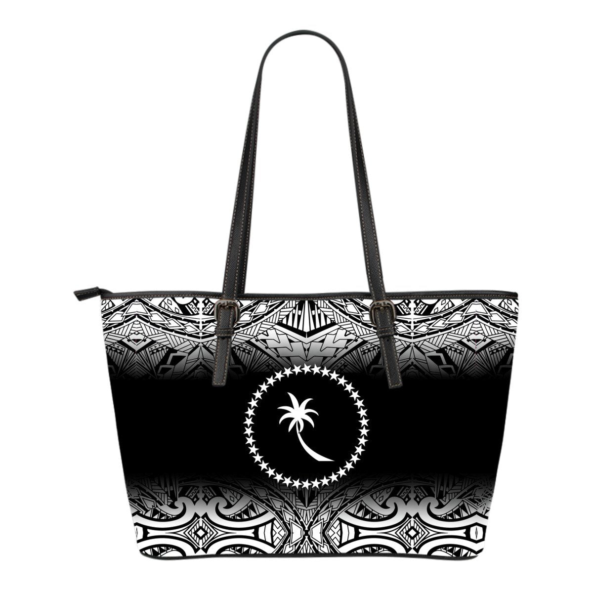 Chuuk Small Leather Tote - Micronesian Black Fog Style Black - Polynesian Pride