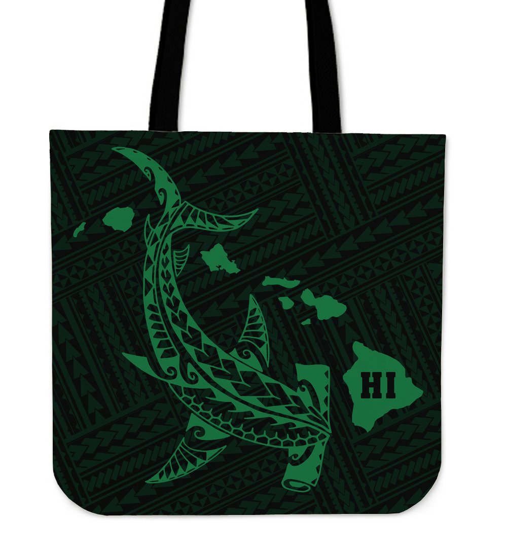Hawaii Shark Green Polynesian Tote Bag Tote Bag One Size Green - Polynesian Pride