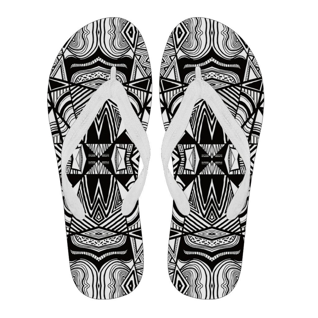 Polynesian Tribal Flip Flops White And Black Men's Flip Flops White - Polynesian Pride