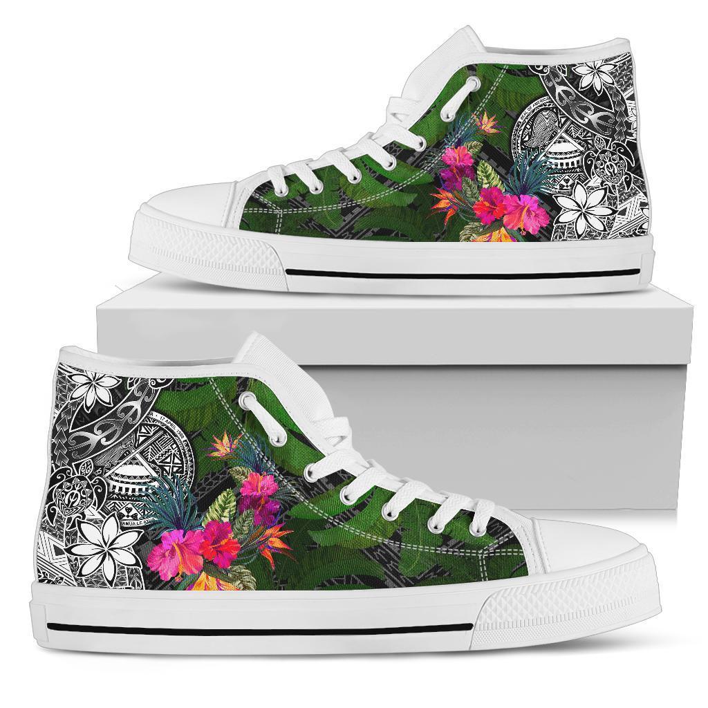 American Samoa High Top Shoes - Turtle Plumeria Banana Leaf Unisex White - Polynesian Pride