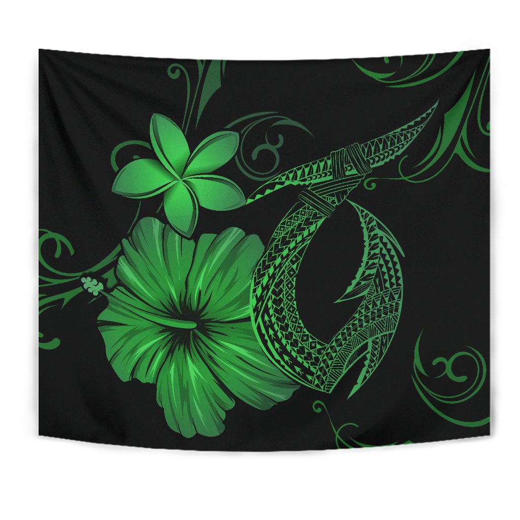 Hawaii Fish Hook Hibiscus Plumeria Poly Tapestry - Green - Polynesian Pride