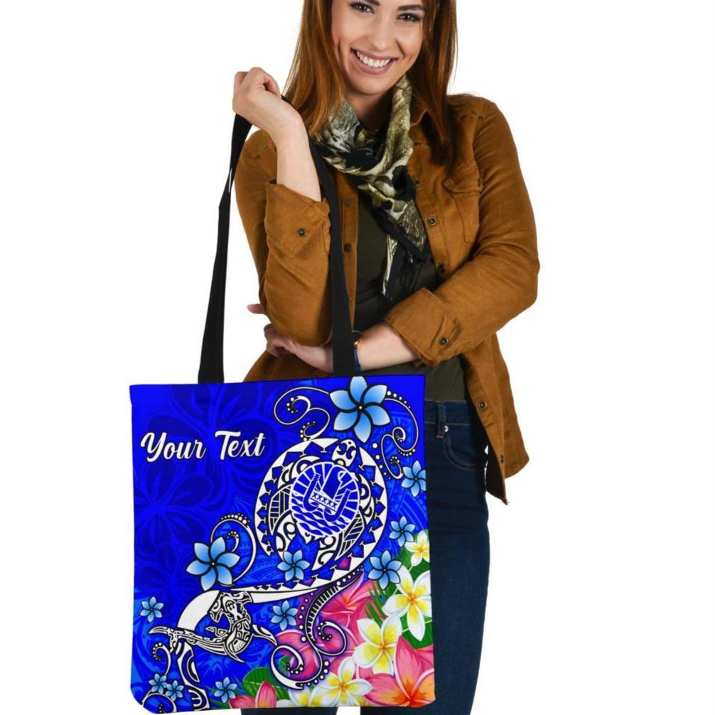 Tahiti Custom Personalised Tote Bags - Turtle Plumeria (Blue) Tote Bag One Size Blue - Polynesian Pride