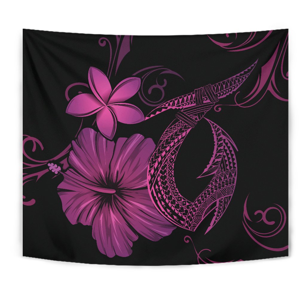 Hawaii Fish Hook Hibiscus Plumeria Poly Tapestry - Pink - Polynesian Pride