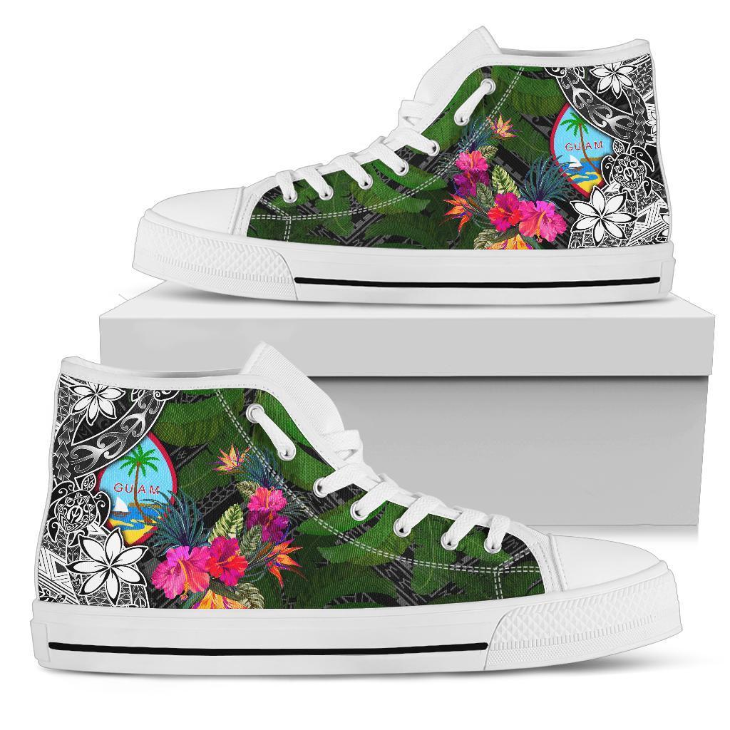 Guam High Top Shoes - Turtle Plumeria Banana Leaf Unisex White - Polynesian Pride