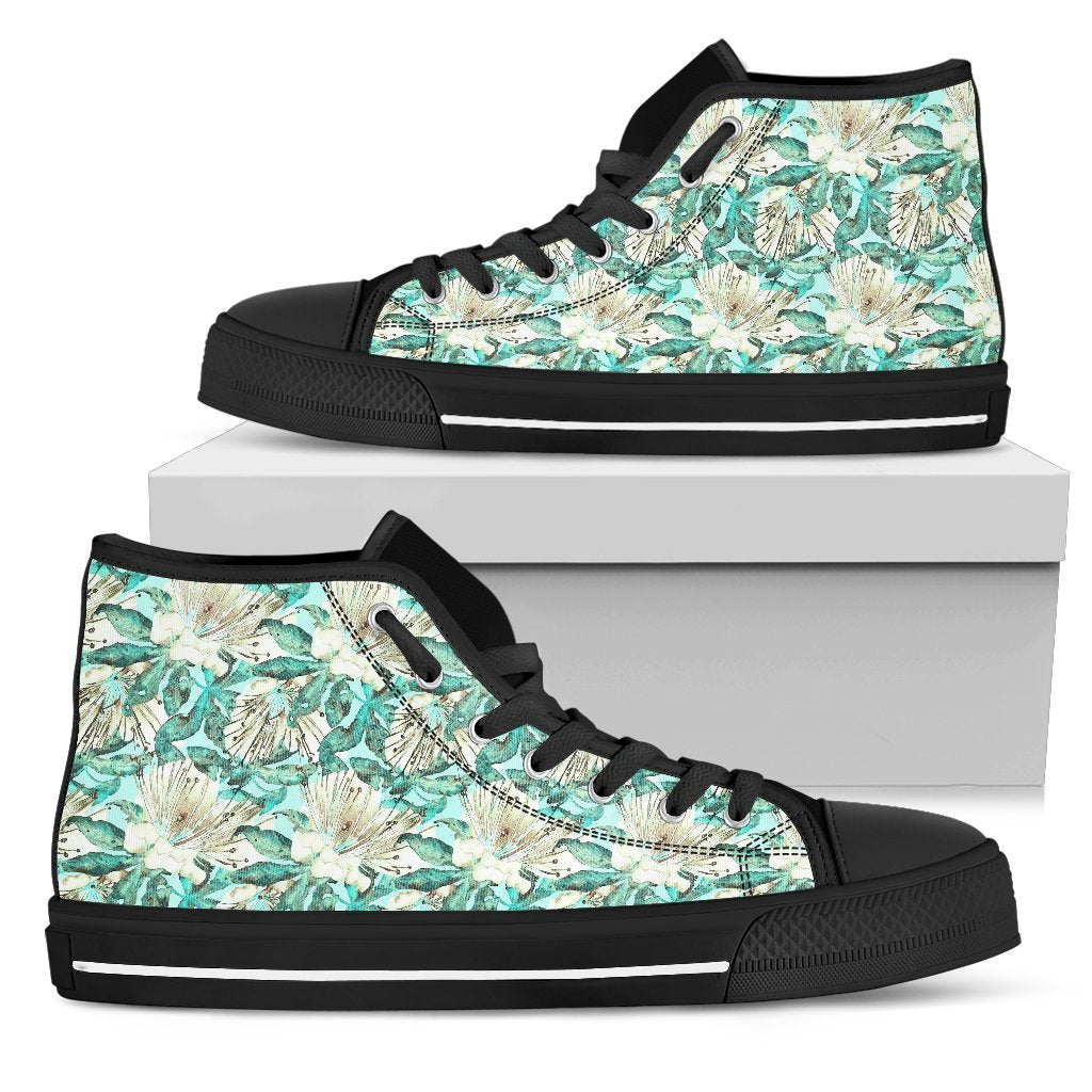 Hawaiian Shoes - Hawaiian Shoes - Tropical Blue High Top Shoes Mens High Top Black - Polynesian Pride