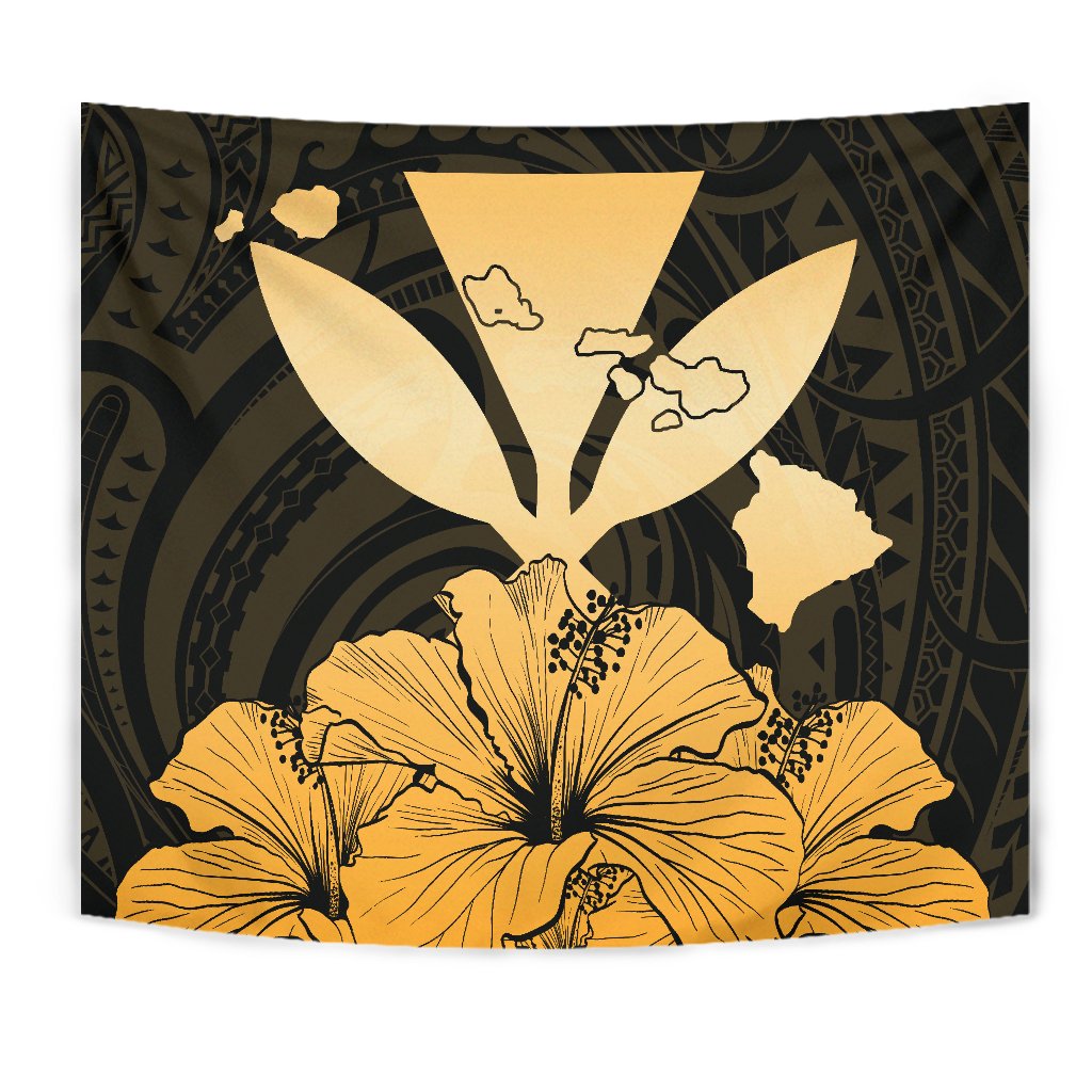Hawaiian Kanaka Tapestry Hibiscus Polynesian Love Gold - Polynesian Pride