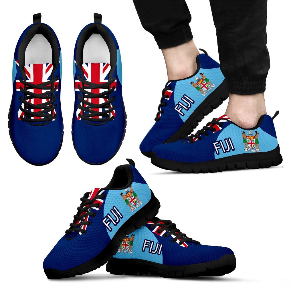 Fiji Running Sneakers - Fiji Flag Coat Of Arms - Th5 Unisex Black - Polynesian Pride