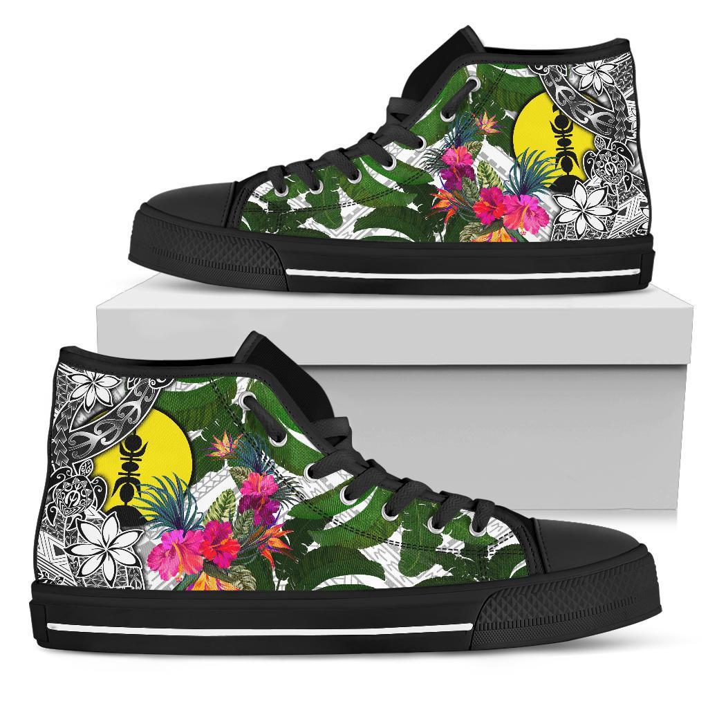 New Caledonia High Top Shoes White - Turtle Plumeria Banana Leaf Unisex Black - Polynesian Pride